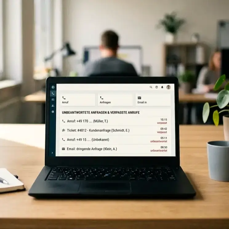 Verpasste Anrufe werden auf der Telefonapp des Laptops angezeigt.